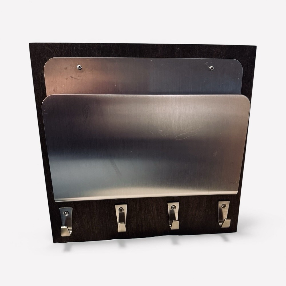 Handmade Sturdy Wall Hanging Mail‎ & Key Hooks Organizer Wood w/Stainless